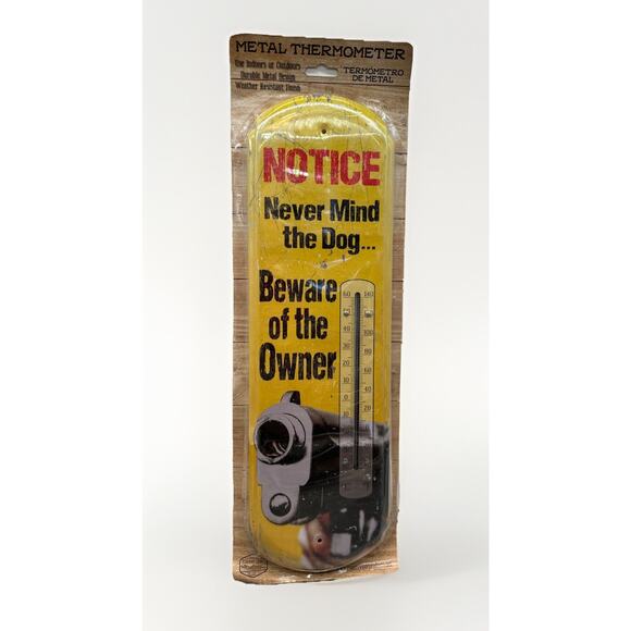 Notice Beware Of Owner Metal Thermometer Gun Dog Vintage Style Wall Decor{80} - Picture 1 of 9